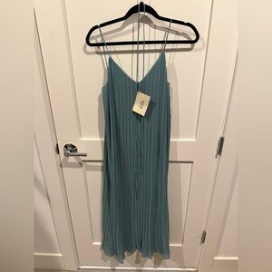 NWT Love Bonito Pleated Slip Dress in Teal Blue with Spaghetti Straps